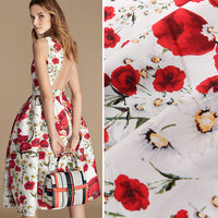 55” Width Daisy and Rose Flower Print Fabric by The Yard
