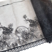 3 Yards of 23cm Width DIY Craft Lace Black Gauze Lace Floral Embroidery Fabric Trim