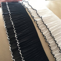 2 Yards of Vintage Double Layer Ruffle Pleated Lace Fabric with Edge Lines