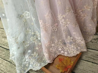51” Width Arc Lines Embroidered Floral Lace Fabric by the Yard