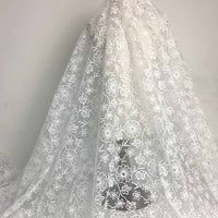 130cm Width x 95cm Length Premium Vine and Flower Embroidery Diamond Tulle Net Lace Fabric