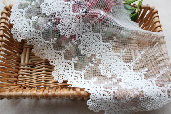 3 Yards of 21cm Width Parallel Floral Embroidery Fine Lace Fabric