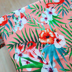 145cm Width Tropical Flowers and Foliage and Flamingo Birds Print Cotton Canvas Fabric Pink by the Yard