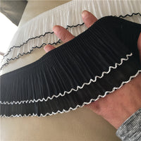 2 Yards of Vintage Double Layer Ruffle Pleated Lace Fabric with Edge Lines