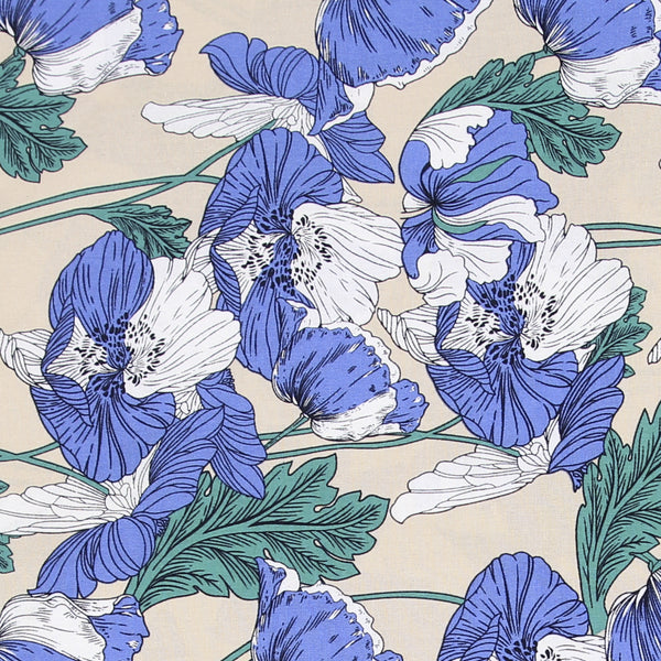 140cm Width Blue Style Botanical Floral Print Fabric by the Yard