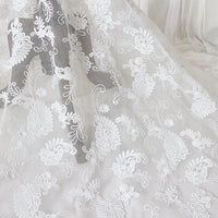 59” Width Full Width Ivory Phoenix Floral Embroidery Wedding Lace Fabric by the Yard