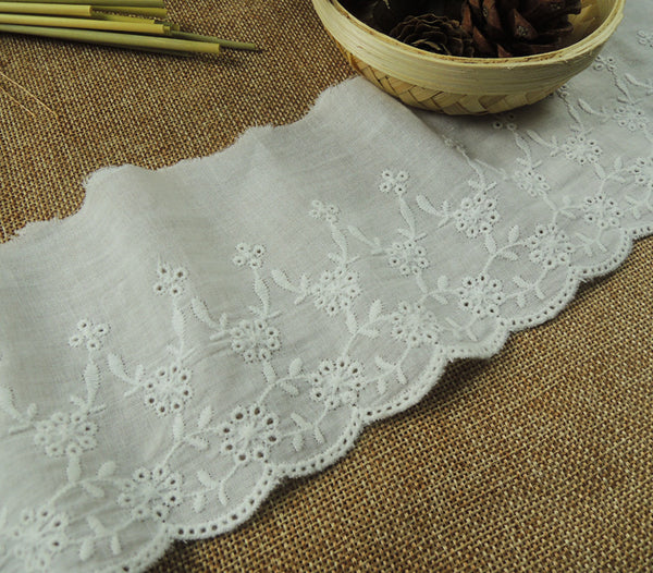 5 Yards of 9.5cm Width Vintage Cotton Floral Eyelet Lace Fabric Trim