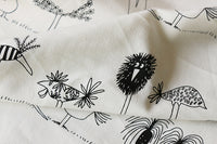 150cm Width x 95cm Length Cartoon Birds Sketch Abstract Birds Print Cotton Linen Fabric
