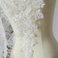 2 Yards x 54cm Height Premium Sequined Eyelash Floral Embroidery Wedding Lace Bridal Lace Applique Patches