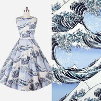 140cm Width Japanese The Great Wave Print Cotton Fabric by the Yard