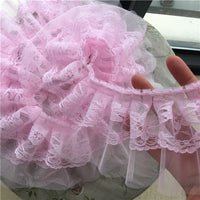 5 Yards of 9cm Width Premium Two-layer Ruffle Flowers Embroidered Lace Fabric Trim