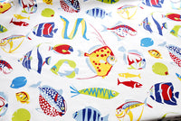 150cm Width Length Colorful Sea Fish Print Cotton Linen Fabric by the Yard