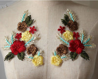1 Pair of 2pcs Premium Vintage Color Flower Branch Embroidery Applique Patches