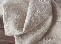 125cm Width Thick Floral  Embroidery Cotton Linen Fabric  by the Yard