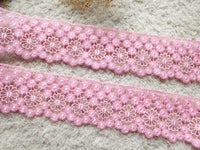 5 Yards of 5cm Width Premium Hollow-out Floral Embroidery Sewing Embellishment Lace Trim Pink
