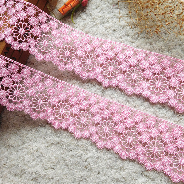 5 Yards of 5cm Width Premium Hollow-out Floral Embroidery Sewing Embellishment Lace Trim Pink