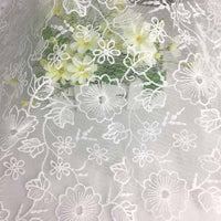 130cm Width x 95cm Length Premium Vine and Flower Embroidery Diamond Tulle Net Lace Fabric
