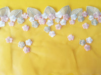 50cm Width x 180cm Length Premium Golden Leaf and Sakura Floral Embroidery Rigid Tulle Lace Fabric Trim