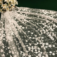 51” Width 3D Grid and Floral Embroidery Wedding Bridal Veil Lace Fabric by the Yard