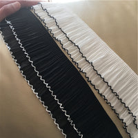 2 Yards of Vintage Double Layer Ruffle Pleated Lace Fabric with Edge Lines