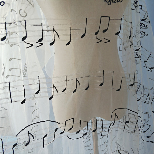 51” Width Musical Notes Embroidered Silver Lining Haute Couture Fabric by The Yard