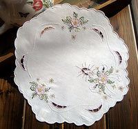 IRIZ 4 PCS of 27cm Diameter Vintage Cotton Floral Embroidered Fabric Coaster Vase Mat Decorative Mat Place Mat