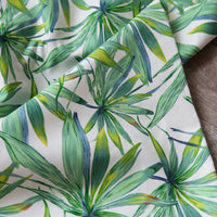 59” Width Botanical Green Bamboo Leaves Print Canvas Fabric by The Yard