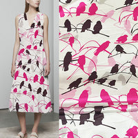 140cm Width x 95cm Length Premium Birds on Branches Silk Fabric