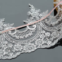 2 Yards x 24cm Width Premium Sequined  Floral Embroidery Wedding Lace Bridal Lace Applique Patches