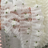 2 Yards of 4cm Width Pure White Embroidery Lace Fabric Trim with 3D Flowers
