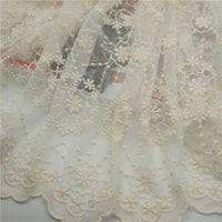 130cm Width Vintage Daisy Geometric Flower Pattern Embroidery  Lace Fabric by the Yard