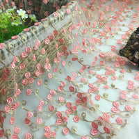 幅120cm×長さ90cm ピンク花柄刺繍レース生地