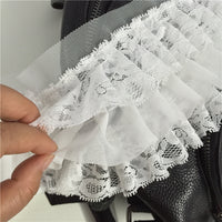 2 Yards of 9cm Width 3-layer Floral Embroidery Ruffled Chiffon Lace Fabric Trim
