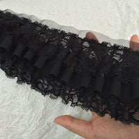 2 Yards of 9cm Width 3-layer Floral Embroidery Ruffled Chiffon Lace Fabric Trim