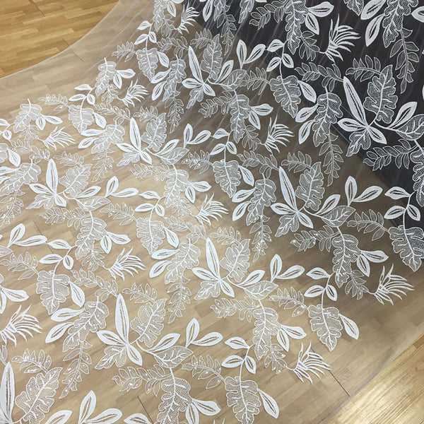 59” Width Sequins Botanical Branches Embroidery Lace Fabric by the Yard