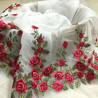 51” Width 3D Floral Rose Embroidery Organza Lace Fabric by the Yard