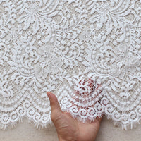 140cm Length Premium French Style Thick Floral Eyelash Embroidery Wedding Lace Fabric