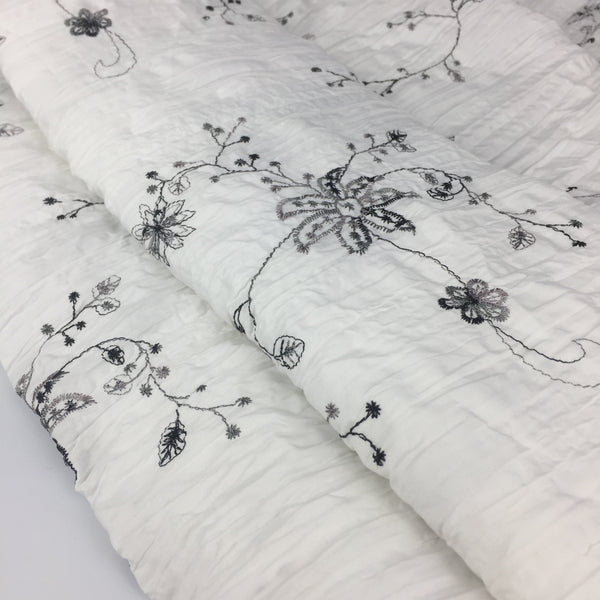 130cm Width Length Black and White Floral and Vine Embroidery Fabric by the Yard