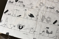 150cm Width x 95cm Length Cartoon Birds Sketch Abstract Birds Print Cotton Linen Fabric