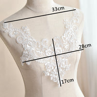 1PC of V Shape Floral Embroidery Bridal Wedding Dress Collar Chest Lace Patches Applique