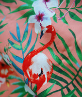 145cm Width Tropical Flowers and Foliage and Flamingo Birds Print Cotton Canvas Fabric Pink by the Yard