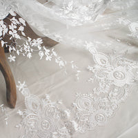 133cm Width x 95cm Length Premium Eyelash and Vine Floral Embroidery Bridal Wedding Lace Fabric
