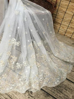 51” Width Arc Lines Embroidered Floral Lace Fabric by the Yard