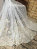 51” Width Arc Lines Embroidered Floral Lace Fabric by the Yard