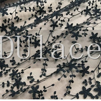 53” width Transparent Embroidery Vine Floral Lace Fabric by the Yard