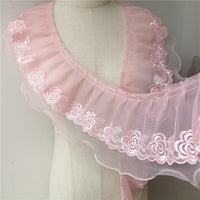 3 Yards Premium Rose Floral Embroidery Ruffle Lace Frill Lace Pink Lace