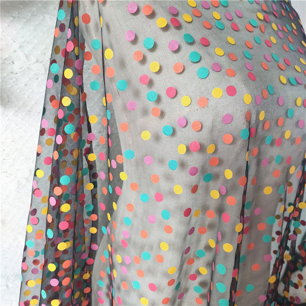 150cm Width x 95cm Length Premium Flocked Colorful Polka Dot Tulle