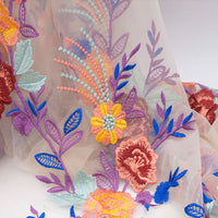150cm Width x 95cm Length Premium Colorful Branch Floral Embroidery Lace Fabric