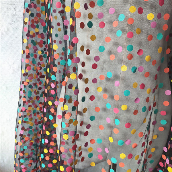 150cm Width x 95cm Length Premium Flocked Colorful Polka Dot Tulle