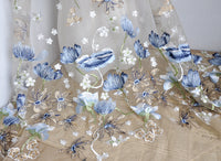 130cm Width x 95cm Length Premium Floral Embroidery Tulle Lace Fabric